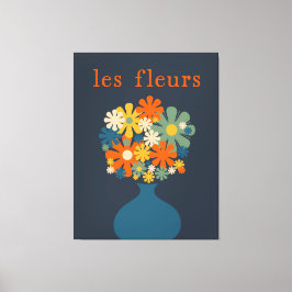 Toile Les Fleurs Retro Flowers en Vase Blue Orange