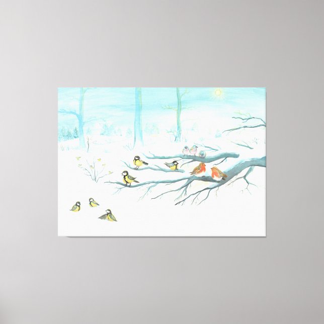 Toile Les oiseaux forestiers en hiver (Recto)