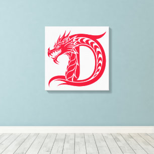 Toile Lettre D de style dragon, Alphabet du dragon, Mono
