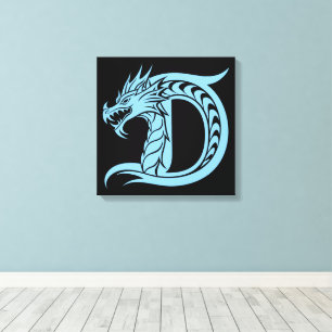 Toile Lettre D de style dragon, alphabet du dragon, mono