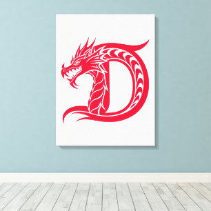 Toile Lettre D de style dragon, alphabet du dragon, mono