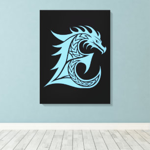 Toile Lettre E de style dragon, alphabet du dragon, mono