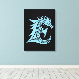Toile Lettre E de style dragon, alphabet du dragon, mono