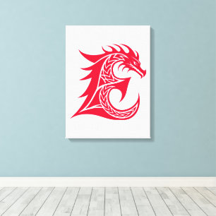Toile Lettre E de style dragon, alphabet du dragon, mono