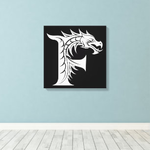 Toile Lettre F de style dragon, alphabet du dragon, mono