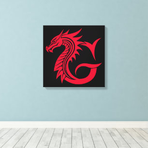 Toile Lettre G de style dragon, alphabet du dragon, mono