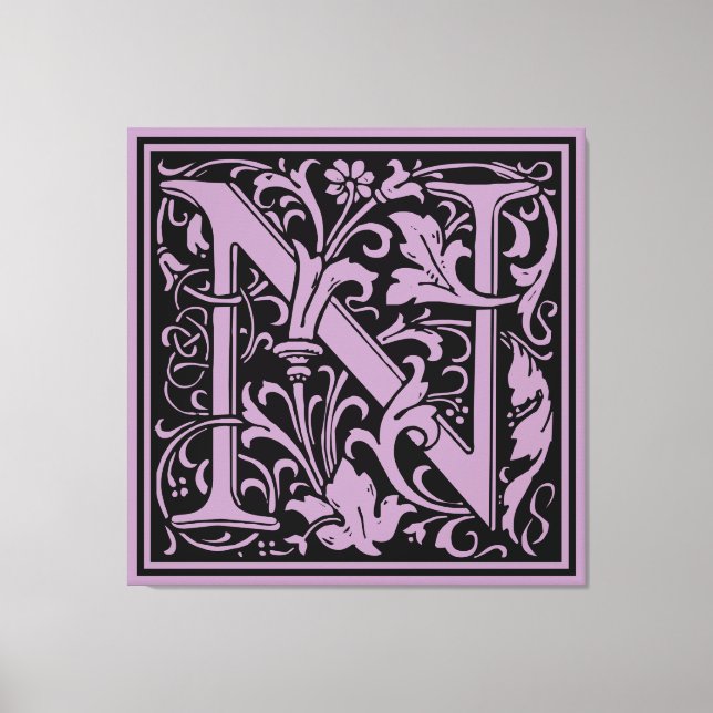 Toile Lettre N Monogramme médiéval Art Nouveau (Recto)