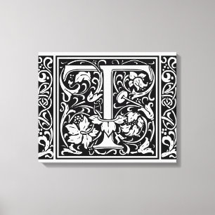 Toile Lettre T Monogramme médiéval Art Nouveau