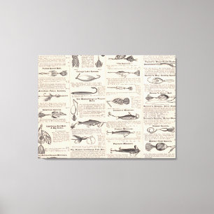 Toile Leurres de pêche vintage : Pêcheur antique des ann