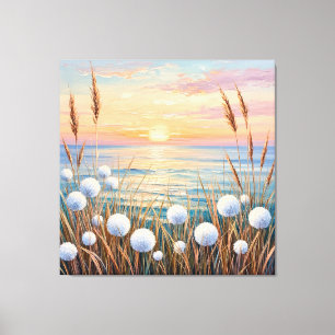 Toile Lever de soleil idyllique sur l'océan avec des her