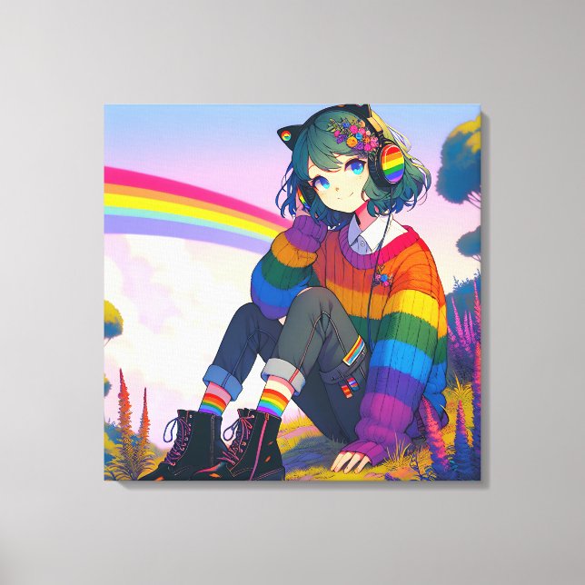Toile LGBTQIA+ Anime Girl Lesbian Pride (Recto)