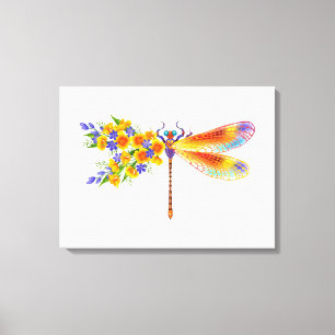 Toile libellule de fleurs jaunes