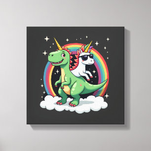 Toile Licorne Arc-en-Ciel Chevauchant T rex - Garçons Fi