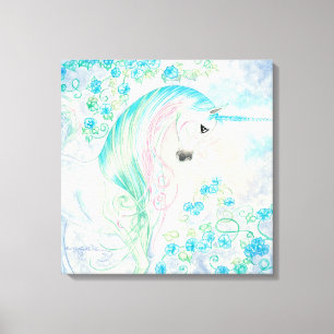 Toile Licorne parmi des gloires de matin