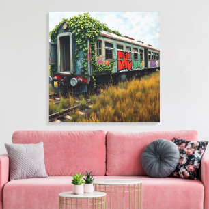 Toile Lierre et graffiti Train abandonné recouvert