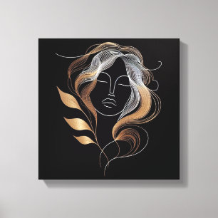 Toile Ligne Féminine avec Flux de Feuille Dorée