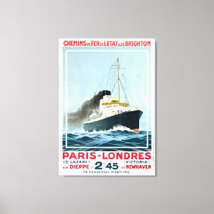 Toile LIGNE OCÉAN vintage PARIS LONDRES VOYAGE