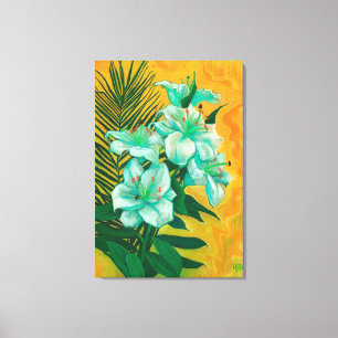 Toile Lily Fleurs Feuille de palmier, peinture d'art flo