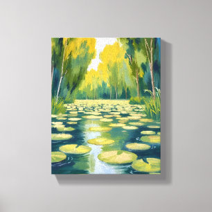 Toile Lily Pad Pond   Nature à l'aquarelle verte