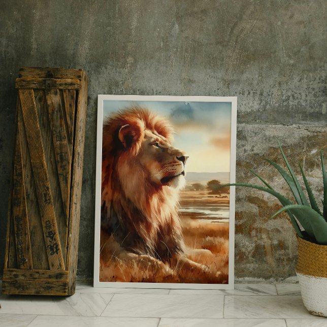 Toile Lion aquarelle sur la savane (Créateur téléchargé)