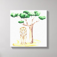 Lion de la savane africaine sous un arbre acacia