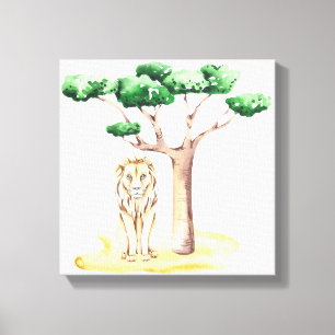 Toile Lion de la savane africaine sous un arbre acacia