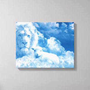 Toile Lion et agneau dans les nuages