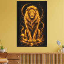 Lion Majestueux Doré – Art à l'Éclat de Lumière Cé