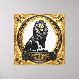 Toile Lion or et cadre ornemental noir