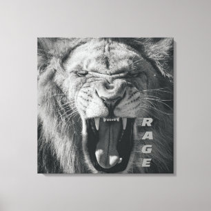 Toile Lion Rage noir et blanc Rocher