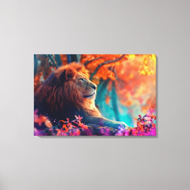 Toile Lion royal dans la conception forestière enchantée (Recto)