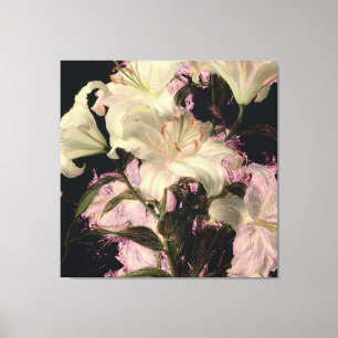 Toile Lis blancs sur fond sombre d'art floral