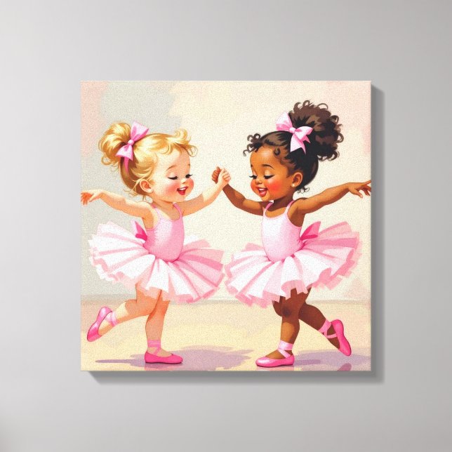 Toile Little Ballerinas Dancing Cute Illustration (Recto)