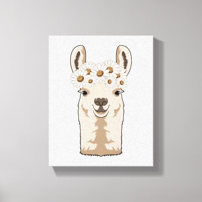 Toile Llama aux fleurs blanches (Recto)