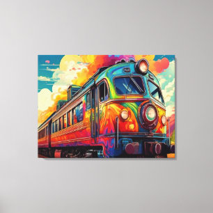 Toile Locomotive à vapeur rétro-futuriste vibrante
