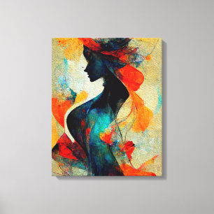 Toile L'Ode Féminin Abstrait À Une Femme Peignant Mur Ar