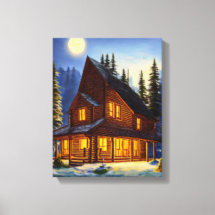 Toile Log Cabine Dans Les Bois Paysage Neige Art