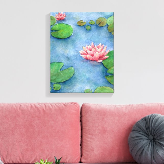 Toile Lotus flower watercolor painting canvas (Insitu(Salon))