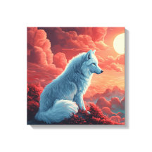 Loup blanc mystique au coucher du soleil