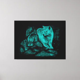 Toile Loup et corbeau dans la nuit