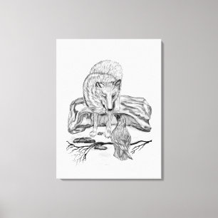 Toile Loup et corbeau - Design noir et blanc