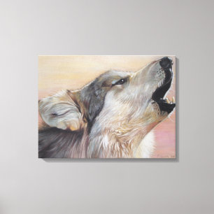 Toile loup gris hurler peinture de la faune art réalist
