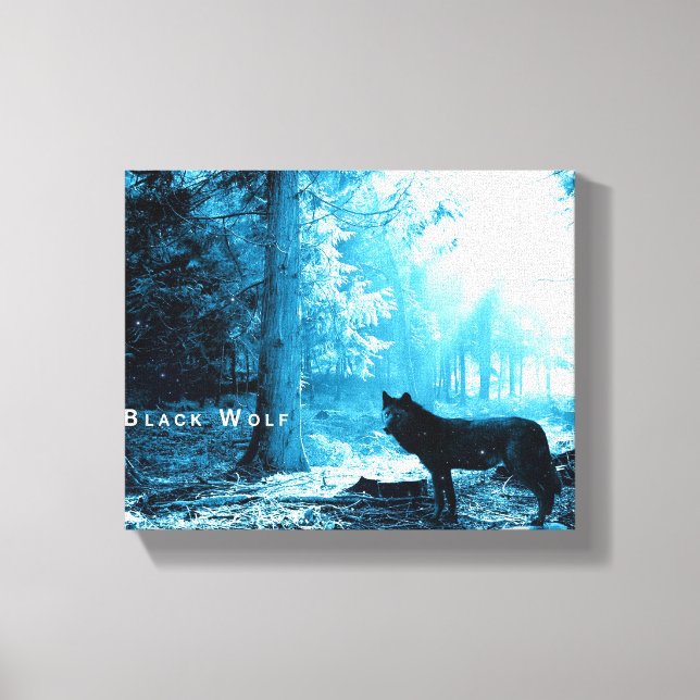 Toile Loup noir seul dans la forêt (Recto)