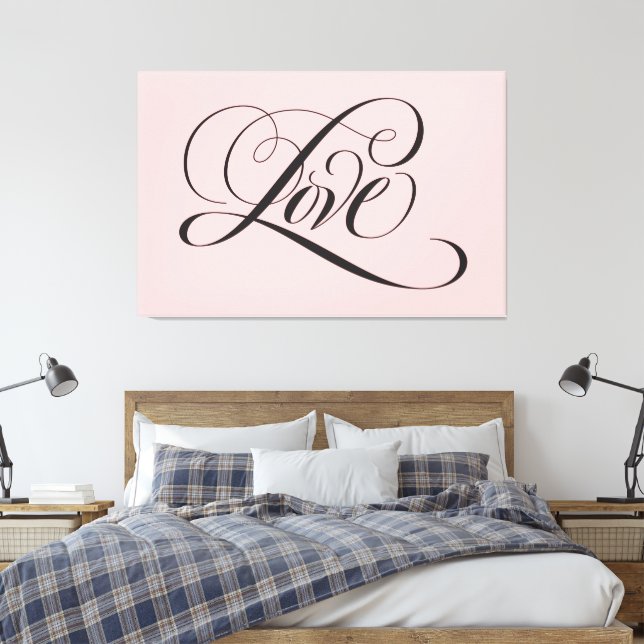 Toile LOVE Letting Calligraphy Blush Rose et Noir (Insitu(Chambre))