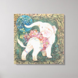 Toile Lucky White Elephant: Japanese Nihonga Art