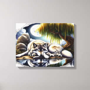 Toile Lune Sérénité Un Loup Slumpteur 16x12