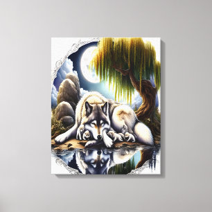 Toile Lune Sérénité Un Loup Slumpteur 16x20