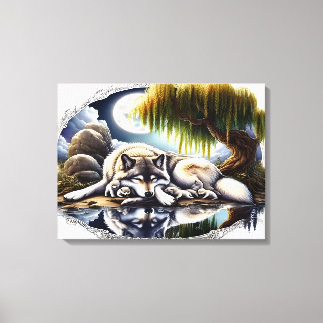 Toile Lune Sérénité Un Loup Slumpteur 24x18 (Recto)