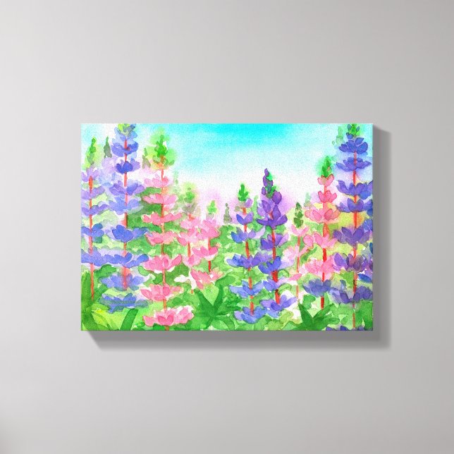 Toile Lupines rose violet Fleurs d'aquarelle (Recto)
