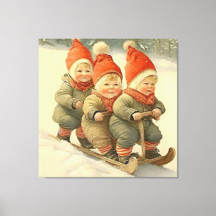 Toile Lutins d'hiver faisant de la luge dans la neige